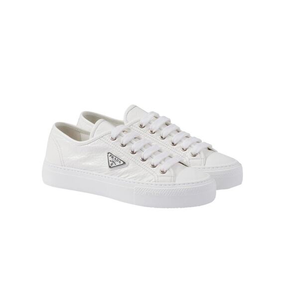 Prada Women’s Naplak Patent Leather Sneakers White Size 37 – New with Box - Picture 1 of 10